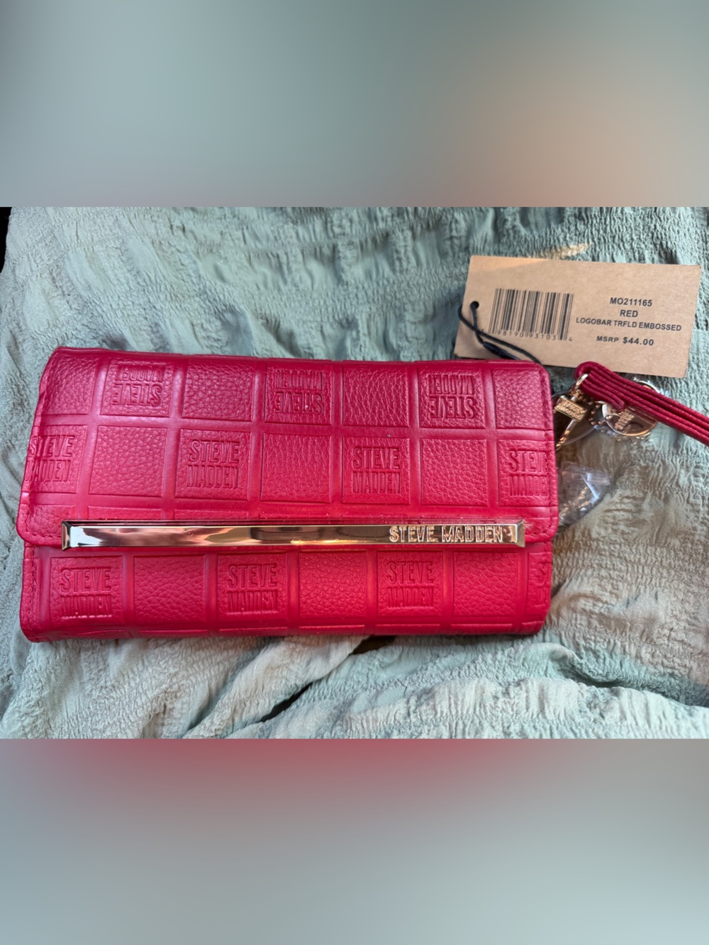 Steve Madden Red Embossed Leather Wristlet Clutch